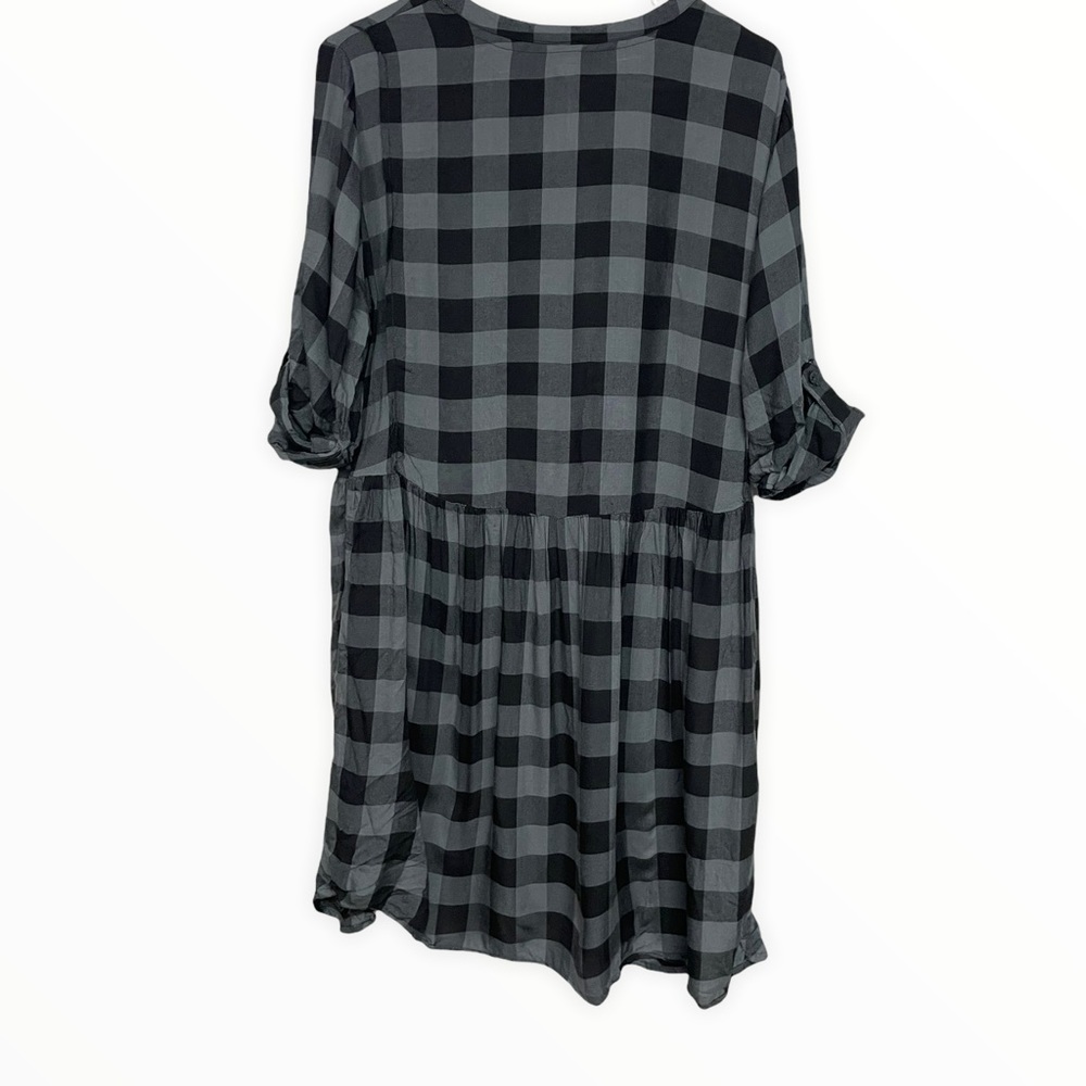 Torrid Black Grey Buffalo Check Button Front Challis Baby Doll Tunic, 2, 2X - Picture 2 of 11